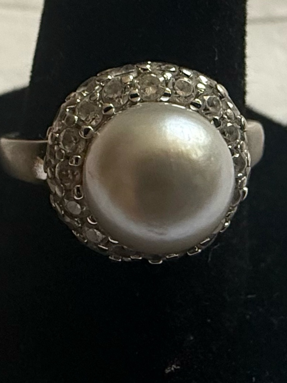 Classic Pearl Halo Cocktail Ring in Sterling Silver